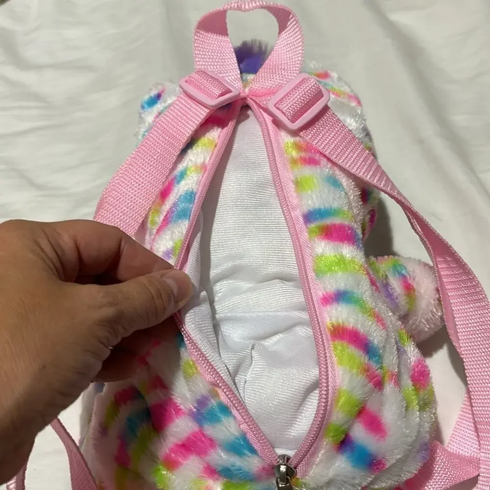 Carried Away rainbow plush unicorn back pack adjustable straps pink nylon nwot
